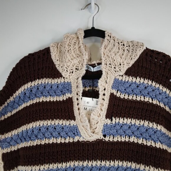 NWT ZARA Striped Short Sleeves Hooded Knit Top Size M - Picture 4 of 16